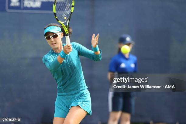 Saisai Zheng of China during Day 1 of the Nature Valley open at Nottingham Tennis Centre on June 9, 2018 in Nottingham, England.