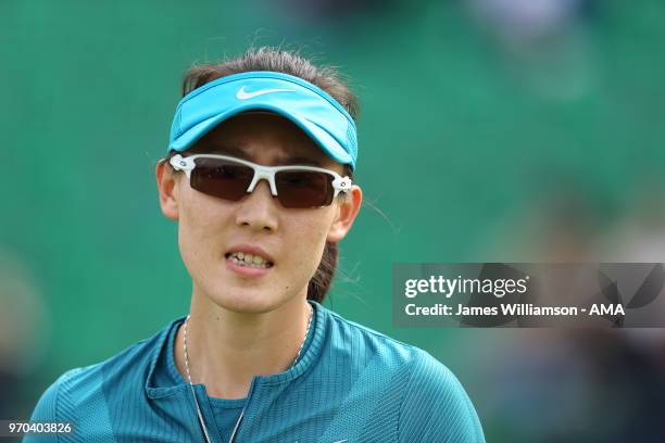 Saisai Zheng of China during Day 1 of the Nature Valley open at Nottingham Tennis Centre on June 9, 2018 in Nottingham, England.