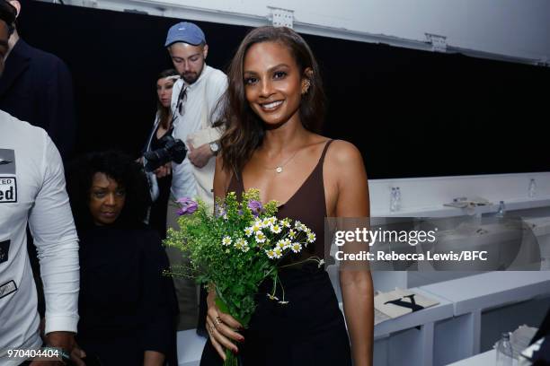 Alesha Dixon attends the Oliver Spencer show during London Fashion Week Men's June 2018 at BFC Show Space on June 9, 2018 in London, England.