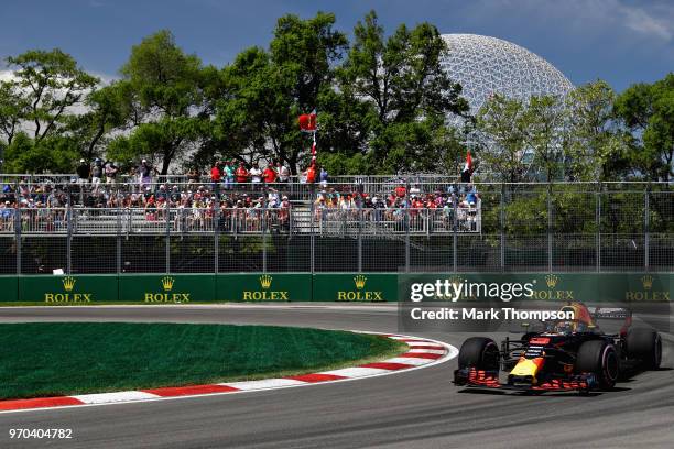 Daniel Ricciardo of Australia driving the Aston Martin Red Bull Racing RB14 TAG Heuer on track during final practice for the Canadian Formula One...