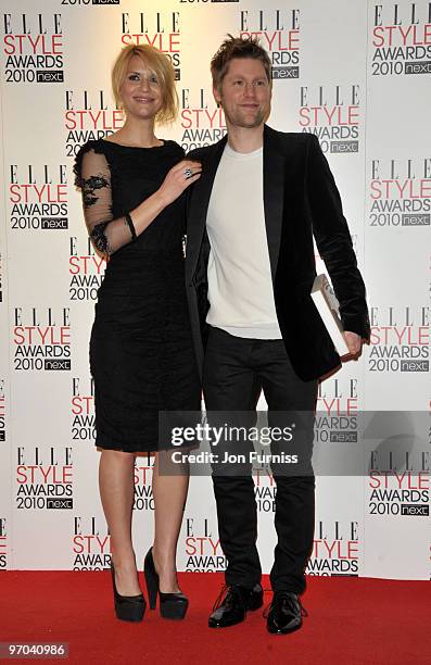 Claire Danes and Christopher Bailey poses in the winners room at the ELLE Style Awards at Grand Connaught Rooms on February 22, 2010 in London,...