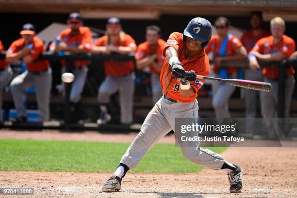 Henry Sanchez of of UT Tyler attempts to hit the ball against Texas Lutheran University during the 2018 NCAA Photos via Getty Images Division III...