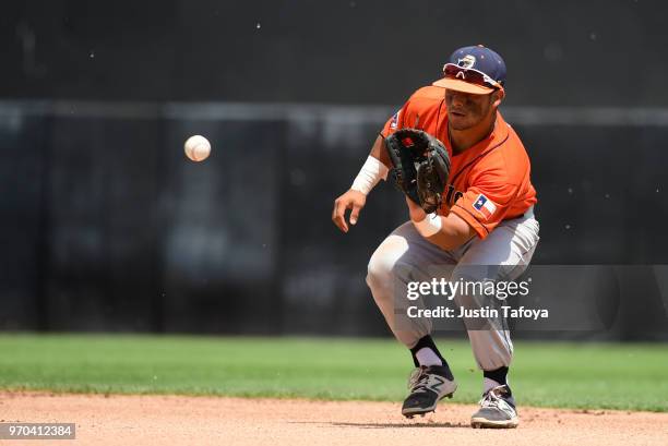 Henry Sanchez of of UT Tyler fields a ground ball against Texas Lutheran University during the 2018 NCAA Photos via Getty Images Division III...