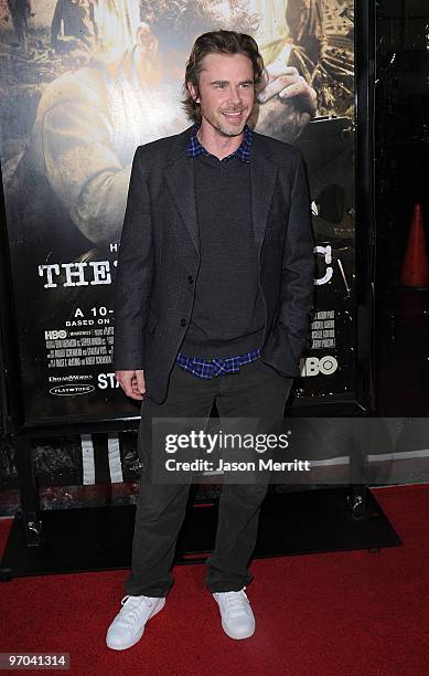 Actor Sam Trammell arrives at HBO's premiere of "The Pacific" held at Grauman's Chinese Theatre on February 24, 2010 in Hollywood, California.