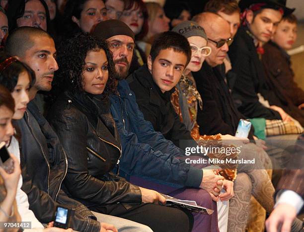 Janet Jackson and Vivienne Westwood pose on the front row at the A Child Of The Jago show for London Fashion Week Autumn/Winter 2010 at on February...