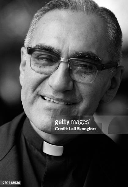 Close-up of Salvadoran Archbishop Oscar Romero as he smiles, San Salvador, El Salvador, July 1979.
