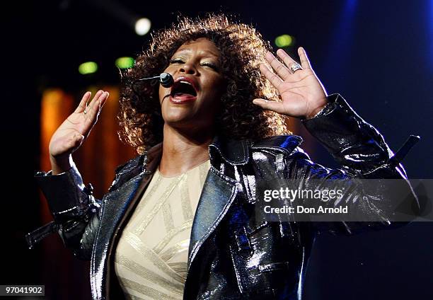 Whitney Houston performs on stage at Acer Arena on February 24, 2010 in Sydney, Australia.