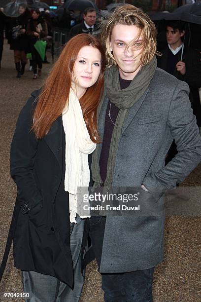 Bonnie Wright and Jamie Campbell Bower arrives for the Burberry Prorsum show at London Fashion Week Autumn/Winter 2010 at on February 23, 2010 in...