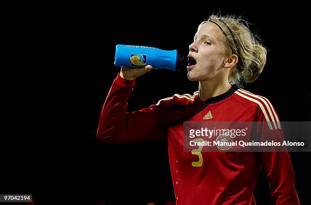 Tabea Kemme of Germany drinks before the women's international friendly match between Germany and USA on February 24, 2010 in La Manga, Spain. USA...