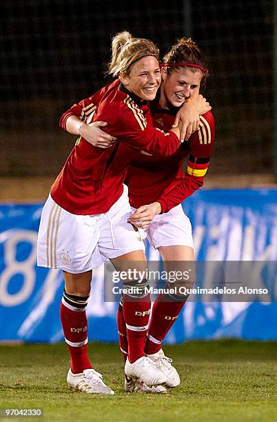 Svenja Huth of Germany celebrates with Stefanie Mirlach after scoring during the women's international friendly match between Germany and USA on...