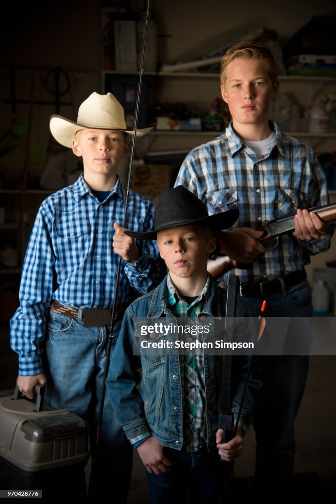 Boys On Ranches Portrait Of Three Boys On A Ranch In Montana High-Res Stock Photo ...
