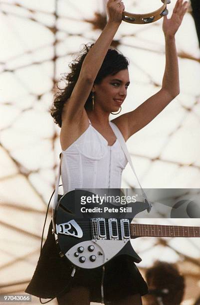 Susanna Hoffs of The Bangles performs on stage at The National Bowl on August 26th, 1986 in Milton Keynes, Buckinghamshire, England.