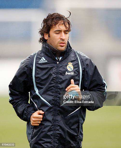 Raul Gonzalez of Real Madrid runs during a training session at Valdebebas on February 25, 2010 in Madrid, Spain. .
