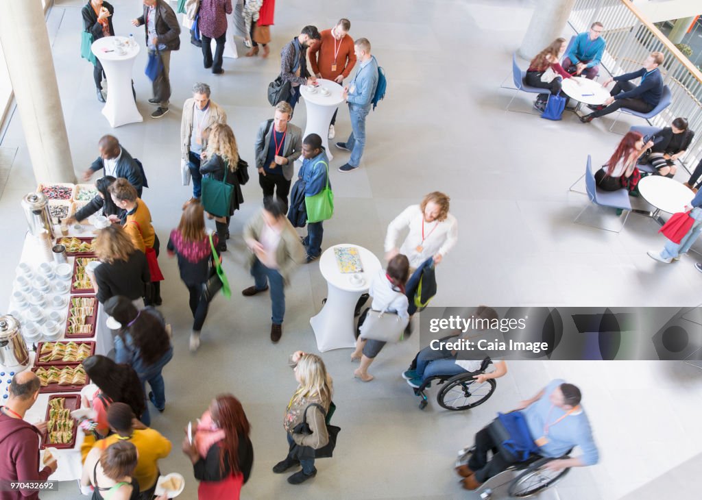 Business people networking, enjoying coffee break at conference