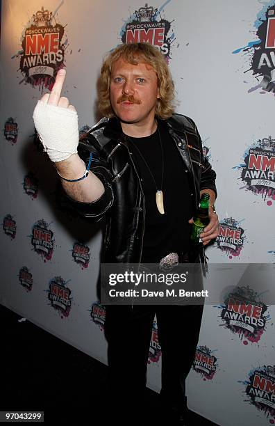 Leigh Francis poses in front of the winners boards at the Shockwaves NME Awards 2010 held at Brixton Academy on February 24, 2010 in London, England.