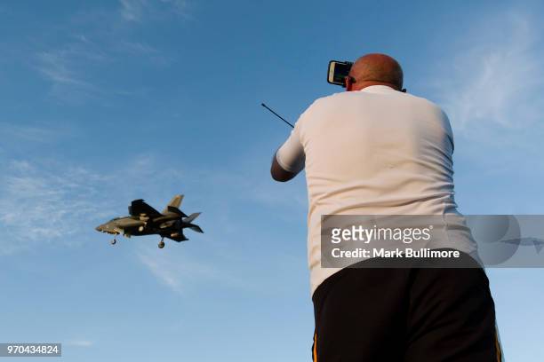 Pane spotter gets a chance to photograph the arrival of the first four F-35B Lightning II fifth generation, multi role combat aircraft, arrive at RAF...