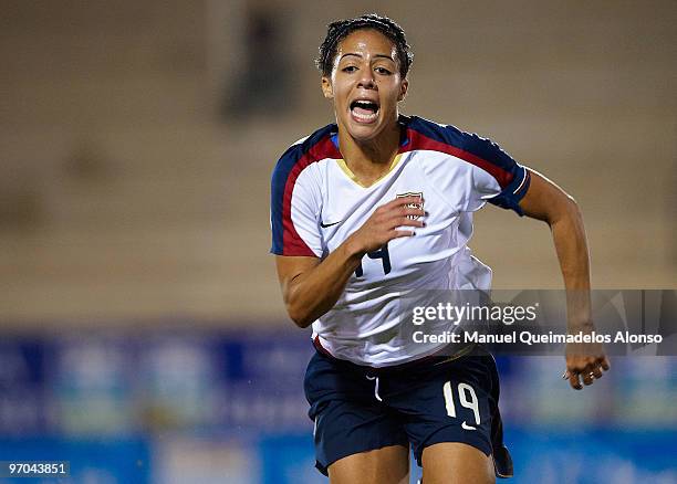 Sidney Leroux of USA reacts during the Women's international friendly match between Germany and USA on February 24, 2010 in La Manga, Spain.