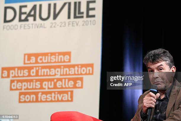 French chef at the Auberge-des-cimes in Saint-Bonnet-le-Froid, Regis Marcon gives a speech on February 22, 2010 in Deauville during the 5th edition...