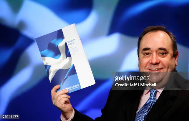 Alex Salmond, First Minister of Scotland, describes details of his government's draft referendum bill on independence on February 25, 2010 in...