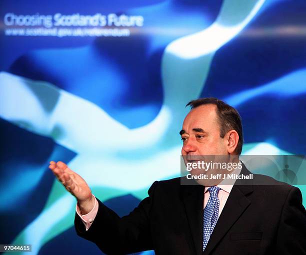 Alex Salmond, First Minister of Scotland describes details of his government's draft referendum bill on independence on February 25, 2010 in...