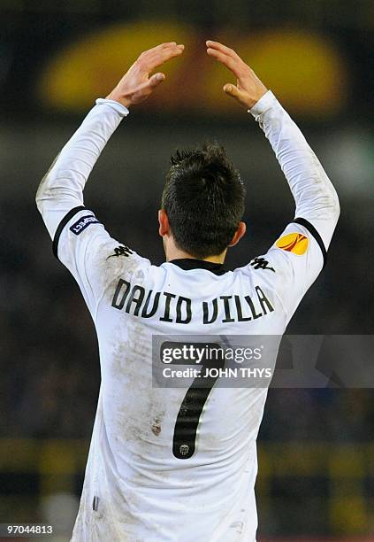 Valencia FC's David Villa reacts during their UEFA Europa League first leg round 32 football match against Club Bruges in Bruges on February 18,...