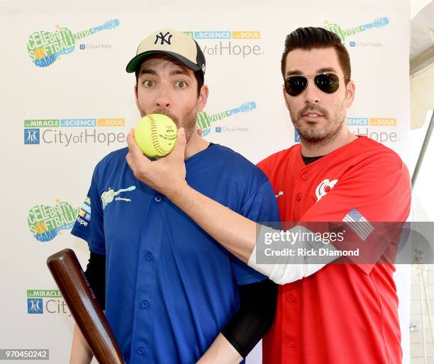 Drew Scott and Jonathan Scott of HGTV Show Property Brothers arrive at the 28th Annual City of Hope Celebrity Softball Game on June 9, 2018 in...