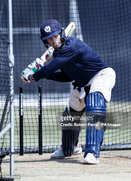 Scotland's Calum MacLeod during a nets session at The Grange, Edinburgh.