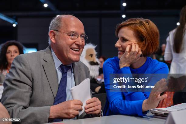 Katja Kipping, co-leader of Die Linke, and Gregor Gysi, Member of the Bundestag, and Member of the Party 'Die Linke', attend the Die Linke federal...