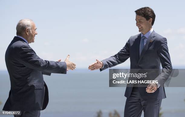 José Ángel Gurría , Secretary General of the Organisation for Economic Co-operation and Development, is greeted by Canadian Prime Minister Justin...