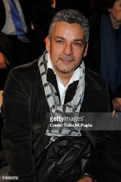 Former football player Roberto Baggio attends the Luciano Soprani Milan Fashion Week Womenswear Autumn/Winter 2010 show on February 25, 2010 in...