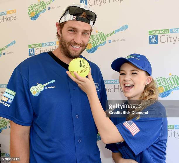 Jay Cutler and Tegan Marie arrive at the 28th Annual City of Hope Celebrity Softball Game on June 9, 2018 in Nashville, Tennessee.