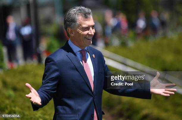 Argentinian President Mauricio Macri attends the G7 Outreach Official Welcome on day two of the G7 Summit on June 9, 2018 in Quebec City, Canada....