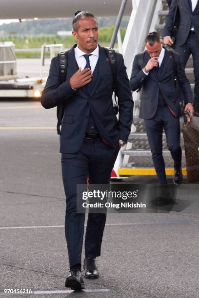 Bruno Alves of Portugal football team plane arrives to compete in the 2018 World Cup at Zhukovsky airport on June 9, 2018 in Moscow, Russia.
