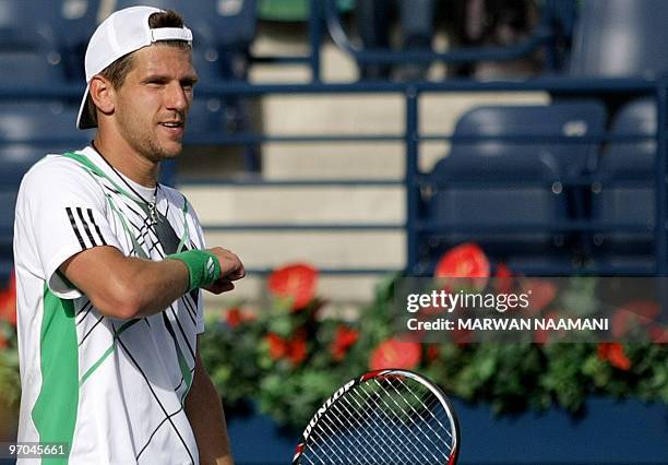 Austria's Jurgen Melzer celebrates after beating Marin Cilic of Croatia at the end of their quarter-final match on the fourth day of the...