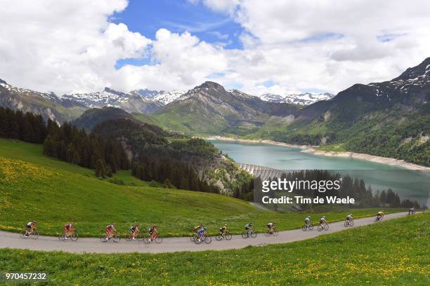 Peloton / Barrage de Roselend Lake / Mountains / Landscape / during the 70th Criterium du Dauphine 2018, Stage 6 a 110km stage from Frontenex to La...