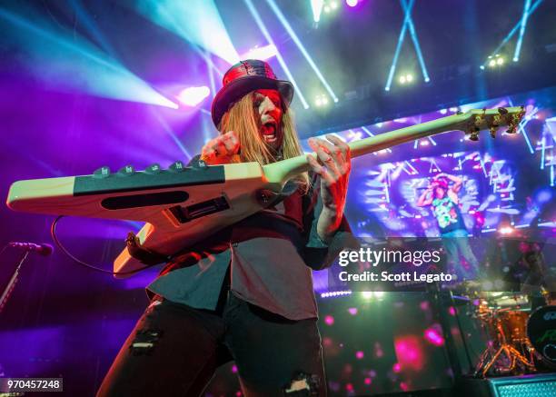 DeVille of Poison performs during the Nothin' But a Good Time Tour 2018 at DTE Energy Music Theater on June 8, 2018 in Clarkston, Michigan.