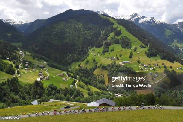 Peloton / Col du Pre Mountains / Landscape / during the 70th Criterium du Dauphine 2018, Stage 6 a 110km stage from Frontenex to La Rosiere - Espace...