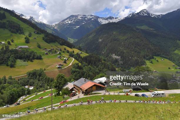 Peloton / Col du Pre Mountains / Landscape / during the 70th Criterium du Dauphine 2018, Stage 6 a 110km stage from Frontenex to La Rosiere - Espace...