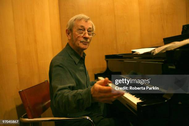 Michael Garrick of Michael Garrick Sextet rehearses backstage at a concert to celebrate the life of Ian Carr at the Queen Elizabeth Hall on February...
