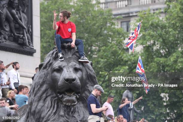 Supporters of Tommy Robinson during their protest in Trafalgar Square, London calling for his release from prison.