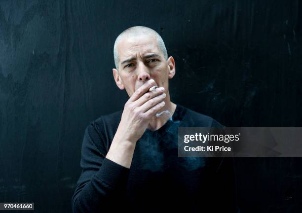 Model backstage ahead of the Oliver Spencer show during London Fashion Week Men's June 2018 at the BFC Show Space on June 9, 2018 in London, England.