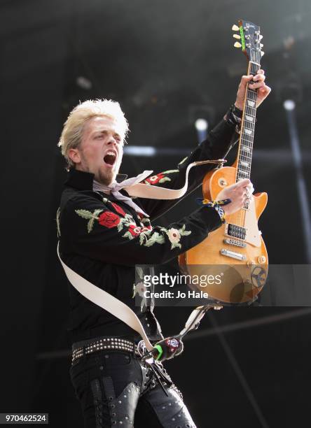 Ben Wells of Black Stone Cherry performs at Donington Park on June 9, 2018 in Donington, England.
