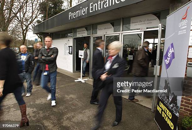 British Airways cabin crew staff leave a union meeting at Kempton Park Racecourse on February 25, 2010 in England. Last week union members voted in...