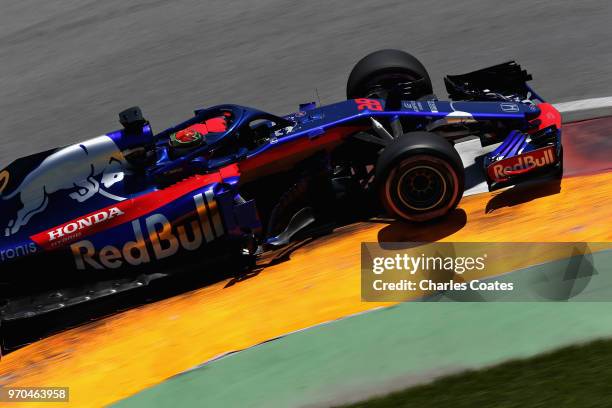 Brendon Hartley of New Zealand driving the Scuderia Toro Rosso STR13 Honda on track during final practice for the Canadian Formula One Grand Prix at...