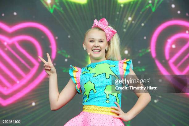 Recording Artist Jojo Siwa performs on stage during Nickelodeon SlimeFest at Huntington Bank Pavilion at Northerly Island on June 9, 2018 in Chicago,...