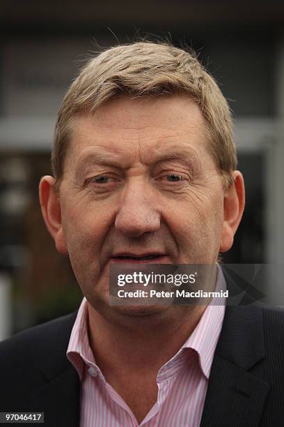 Len McCluskey, the Assistant General Secretary of the Unite uniontalks to reporters after British Airways cabin crew staff met at Kempton Park...