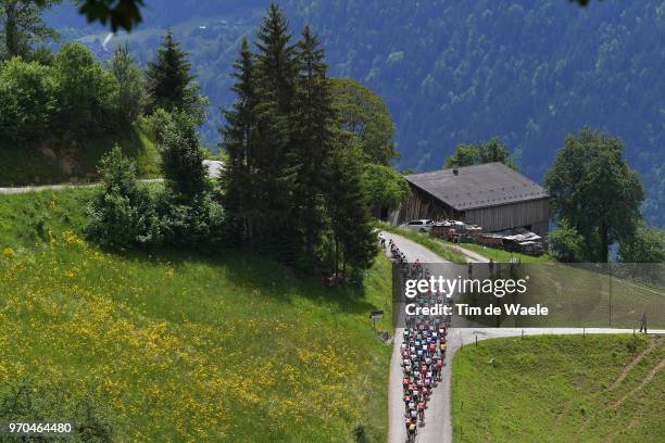 Peloton / Montee de Bisanne Mountains / Landscape / during the 70th Criterium du Dauphine 2018, Stage 6 a 110km stage from Frontenex to La Rosiere -...