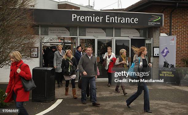 British Airways cabin crew staff leave a union meeting at Kempton Park Racecourse on February 25, 2010 in England. Last week union members voted in...