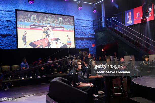 Tip off between Blazer5 Gaming and Magic Gaming during the NBA 2K League Mid Season Tournament on June 9, 2018 at the NBA 2K League Studio Powered by...