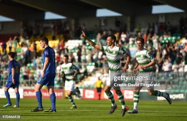 Dublin , Ireland - 9 June 2018; Graham Burke of Shamrock Rovers celebrates after scoring his side's first goal during the SSE Airtricity League...